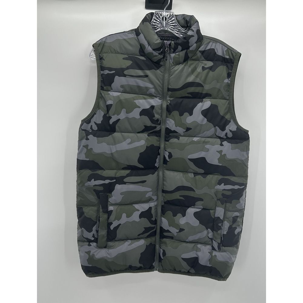 Swiss‎ Tech Camo Puffer Vest Mens Sm Green Full Zip Sleeveless Pockets Mock Neck